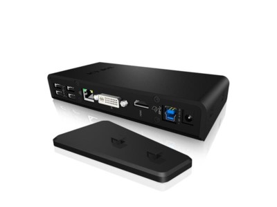 USB 3.0 dockningsstation ICY BOX IB-DK2241AC, DVI/HDMI, hörlur/mikrofon, GigaLAN, 6xUSB#3