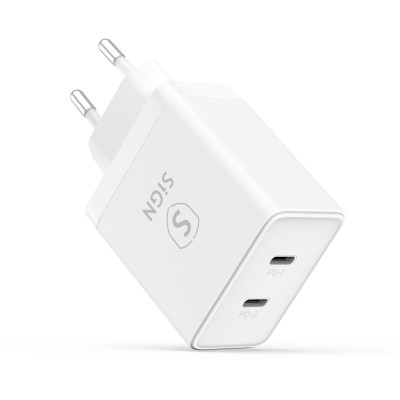 SiGN Dual USB-C PD Laddare 40W - Vit