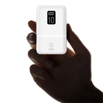 SiGN Mini Q.C Powerbank med Display 10.000mAh - Vit