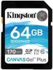 Secure Digital SDXC 64 GB Kingston Canvas Go! Plus, 170/90 MB/sek, Class 10, UHS-I U3, V30