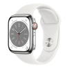 Apple Watch Series 8 GPS + Cellular, 41mm Silver Rostfri stålboett med Vit Sportband#1