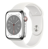 Apple Watch Series 8 GPS + Cellular, 45mm Silver Rostfri stålboett med Vit Sportband#1