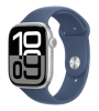 Apple Watch Series 10 GPS + Cellular 46mm Silver Aluminiumboett med Denim Sport Band - S/M